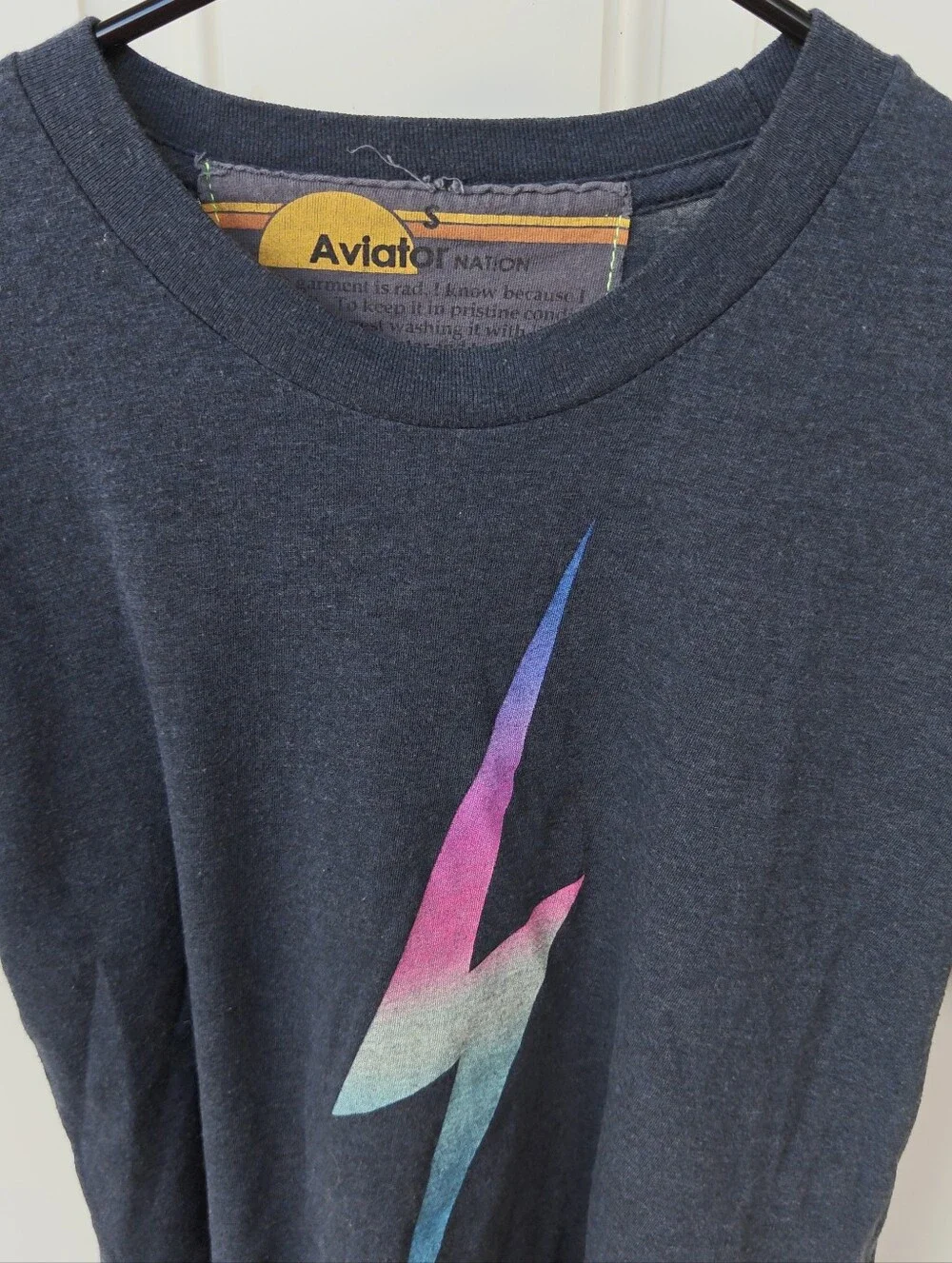 Aviator Nation Purple Bolt Short Sleeve Boyfriend Crop Tee Size S